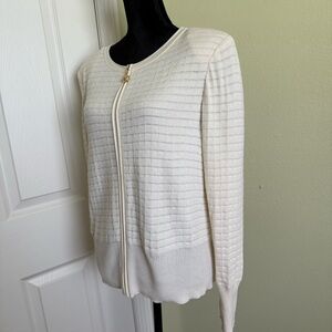 St. John Sport Zip Up Wool Blend Santana Knit Cardigan